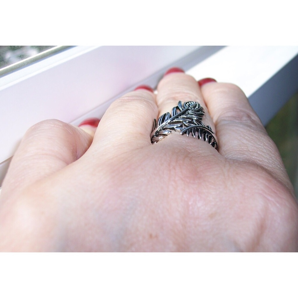 925 STERLING SILVER Peacock Feather Ring - Picture 6 of 16
